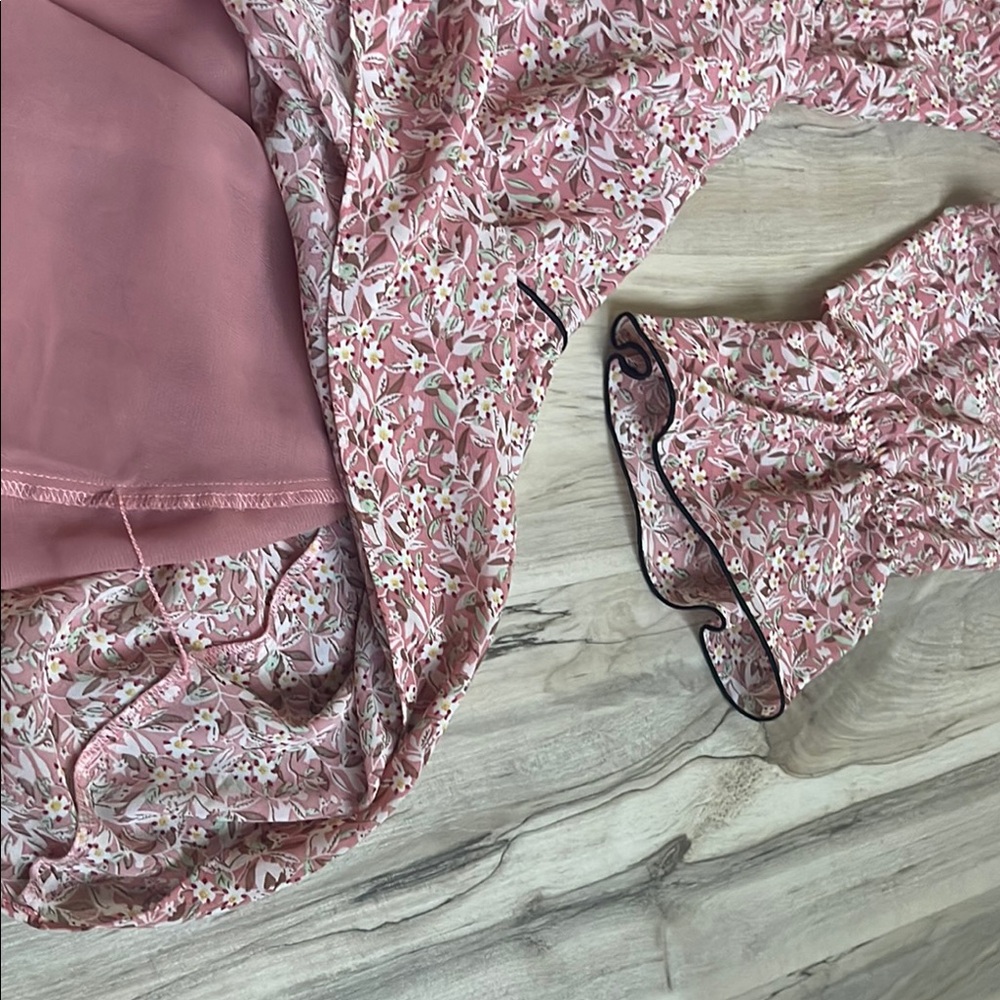 YINER Pink Tiered Dress with Long Bishop Sleeves and Mock Neck - Picture 4 of 4